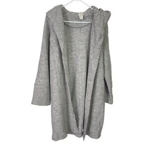 Joie Wool Blend Hooded Cardigan Womens L‎ Gray Open Longline Pockets Jacket